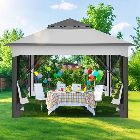 TolleTour Cenador plegable de jardín 3,3 × 3,3 m con mosquitera – Cenador exterior gris (1/5)