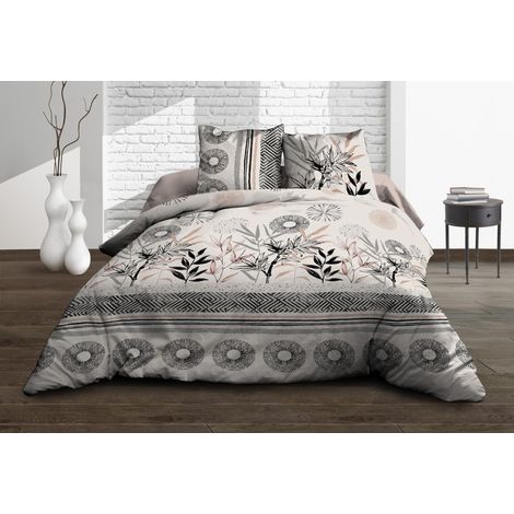 Housse de couette 220x240 + 2 taies - Pur coton 57 fils - Stevia (1/4)
