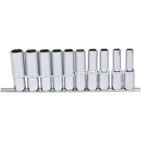 Kstools – Jeu de douilles 12 pans longues 10 pcs 10-19 mm – Acier chrome vanadium – Système FlankTraction pour meilleure prise sur boulons (1/4)