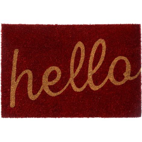 Premier Housewares Hello Design Red Door Mat Non Slip Floor Mat Indoor And Outdoor Welcome Mat With Robust Coir For Door Entrances House Entryway Kitchen Outside Porch And More 40 x 2 x 60 (1/2)