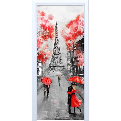 Adhesivo de tela para puerta con imagen de la Torre Eiffel 488PD