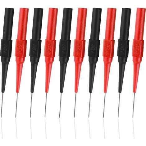 BUNTHAUS Multimeter-Prüfspitzen, 10 Stück 0,7 mm Multimeter-Prüfspitzen, Isolationsdurchdringungsnadel, abnehmbares Bananensteckerkabel (rot + schwarz)
