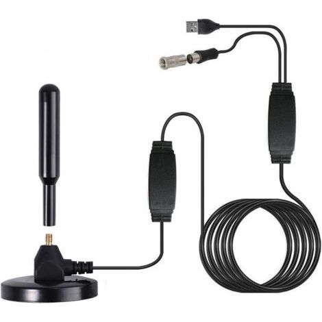 Antenne TV numérique DVB-T2 – Réception omnidirectionnelle 360° – Gain 30 dB – Câble coaxial 5m pour intérieur et extérieur - TV 4 K (1/5)