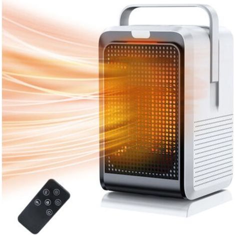 Chauffage de bureau, tête secouante à 90°, puissance 1000 W, chauffage en céramique PTC, minuterie 2/4/6/8H, 2 vitesses, commande par bouton + télécommande,blanc 220 V (1/4)
