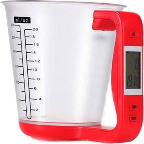 600ml Pichet doseur numérique - Balance électronique - Thermomètre avec écran LCD - Pour cuisine (Red)