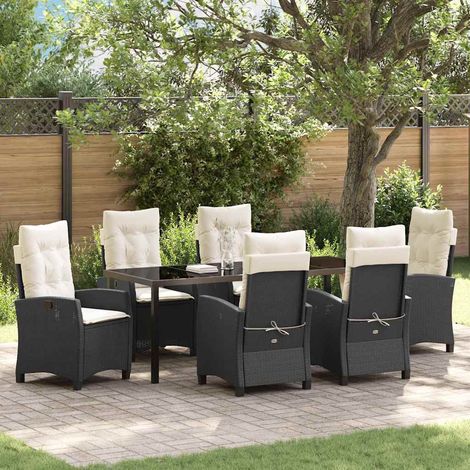 Garten Essgruppe mit Kissen 7 pcs Schwarz Poly-Rattan (1/5)