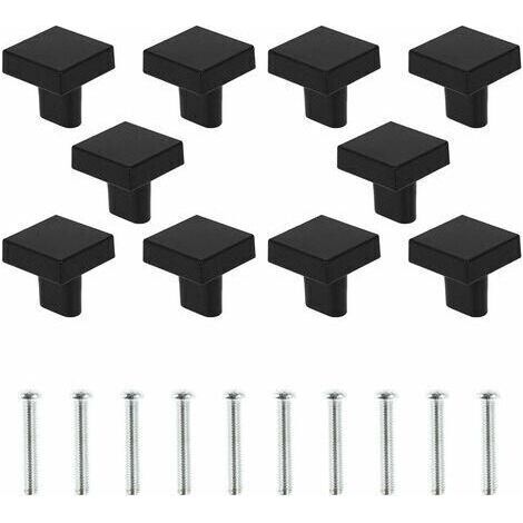 Lot de 10 Boutons de Porte Noir Boutons d'armoire Carrée en Laiton Massif Poignées de Meuble Cuisine Vintage avec Vis pour Armoire Placards Tiroirs (Noir)