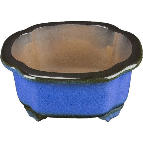 Vaso per bonsai ovale in gres smaltato blu 15x12,5x6,5 cm - YP27 (1/4)