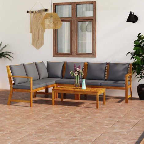 Salon de jardin 5 pcs Ensemble Table et Chaise de Jardin - avec coussin Bois d'acacia solide BV305726 - BonneVie (1/5)