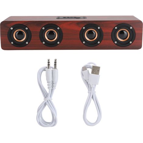 W8 12W Wooden Wireless Bluetooth Speaker, supports card insertion/FM/voice messaging (burgundy wood grain color (English))
