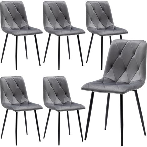 Set of 6 Dining Chairs for Dining Room Living Room, Velvet Fabric Dining Chairs Set of 6 with Backrest Upholstered Seat Solid Metal Legs, Gray