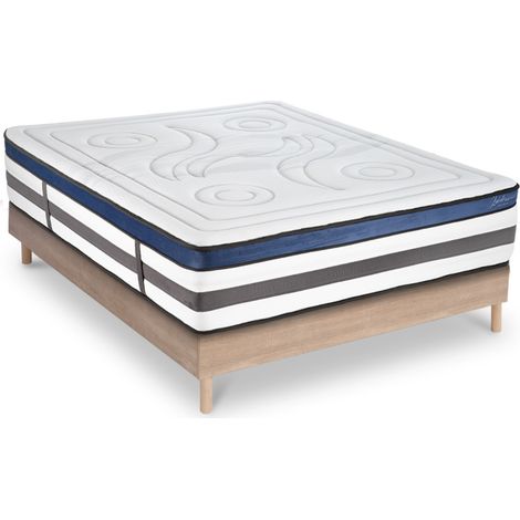 Ensemble Matelas Quintessence Mousse Accueil Mémoire Cocooning 30cm et sommier bois 140x200cm (1/5)