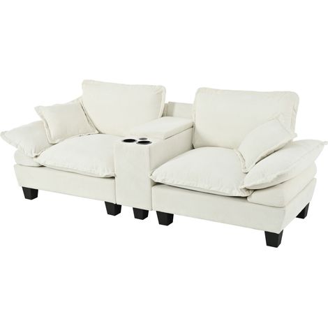 Canapé modulable Cloud beige en chenille avec espace de rangement et porte-gobelets, dimensions 224x82x90 cm (1/5)