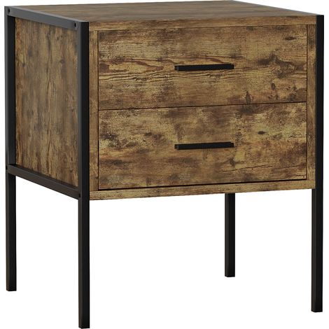 Brooklyn Table de Chevet avec 2 tiroirs, meuble de chambre, commode, Gris (1/5)