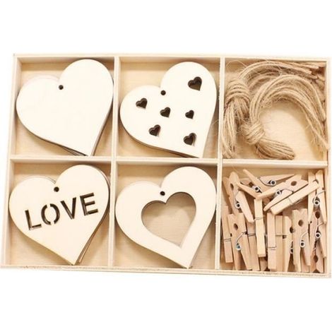 Ornements en bois pour décorations de Noël - Boîte de rangement incluse - 20 pièces (1/4)