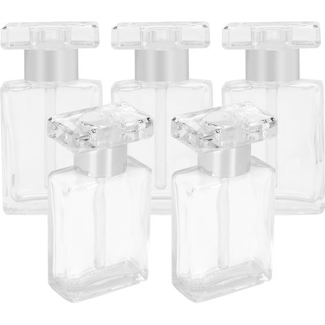 Lot de 5 flacons vides en verre transparent pour huiles essentielles, rechargeables et portables, couleur argent. (1/5)