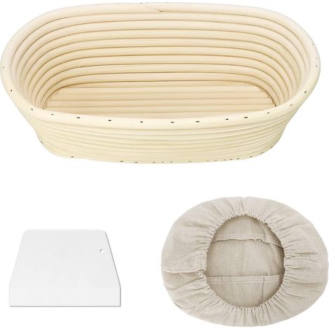 Banneton Ovale 25cm, Panier Fermentation Pain Set Compris Grattoir et Toile, 100% Rotin Naturel Banneton Pain Contenir 500g de Pâte (1/5)