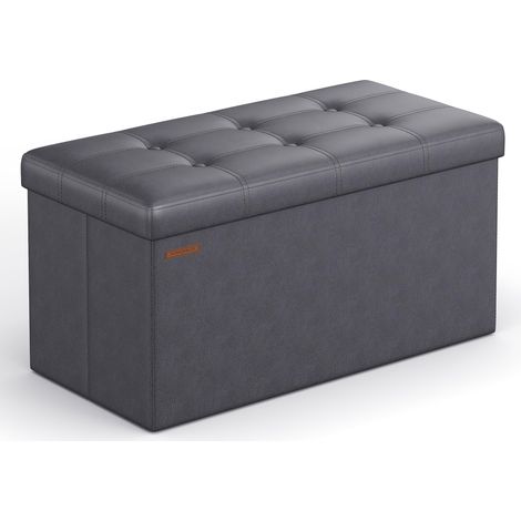 SONGMICS Cassapanca Contenitore da 76 cm, Pouf Contenitore, Panca, Poggiapiedi, Tavolino, Seduta Imbottita, Pelle Sintetica, Regge fino a 300 kg, Grigio Scuro LSF040G01 (1/5)