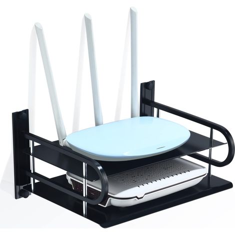 Wandmontiertes Metallregal für audiovisuelle Geräte, schwebende Regale, Unterstützung für Router, Modem, TV-Box, Media-Player, Sky-Box, Spielekonsole (2 Ebenen, klein)