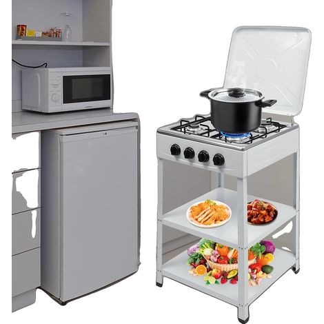Cuisinière à gaz 4 feux, en acier inoxydable, design portable, pare-vent (1/5)