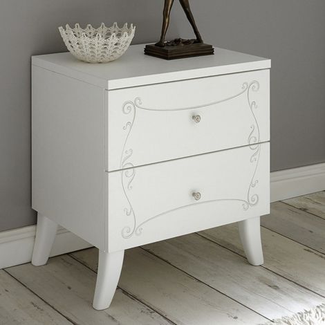 Coppia di Comodini Ebony a 2 cassetti linea Essenza in bianco opaco con serigrafia (1/3)