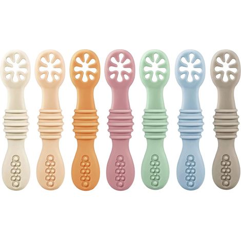 Lot de 7 cuillères en silicone pour bébé Indispensables pour la diversification alimentaire menée par l'enfant Cuillères pour bébés et jeunes enfants – première étape (1/5)