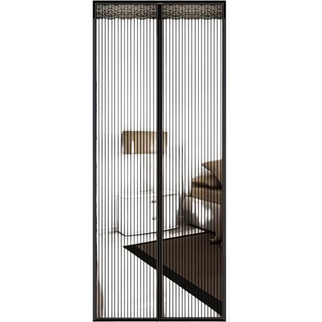 Moustiquaire magnétique de porte 100 x 220 cm, compatible avec les animaux, sans perçage, pour la maison et la cuisine. Dentelle à rayures noires, 80 x 210 cm, 270 g. (1/5)