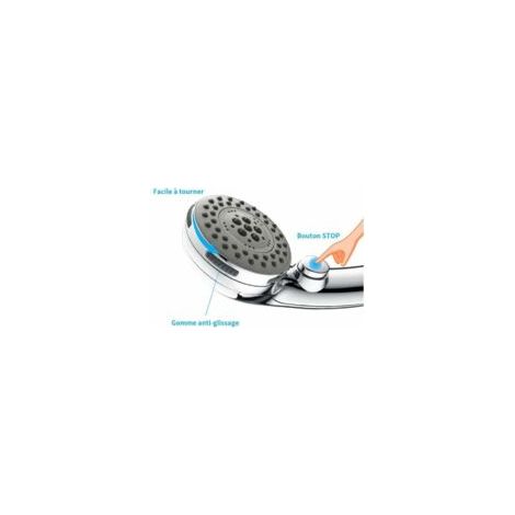 Soffione doccia cromato con pulsante di arresto, doccetta a 5 getti, ugelli anticalcare, tipo universale - Crezuo (1/3)