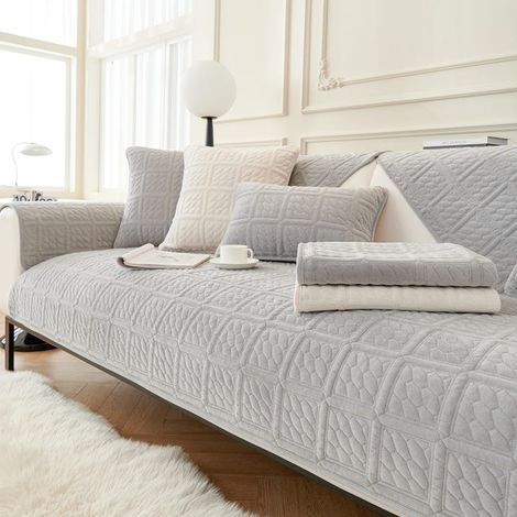 Funda de sofá de terciopelo de leche ultrasuave y mejorada, con esquinas antideslizantes universales (gris claro) - 70 x 150 cm (1/4)