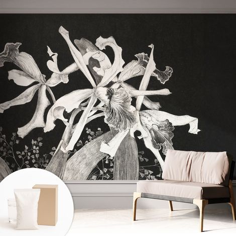 Tapete Vliestapete mit Kleber - modernes Design - Wohnungsdeko - geruchslos - langlebig Orchideenillustration 312x219 cm