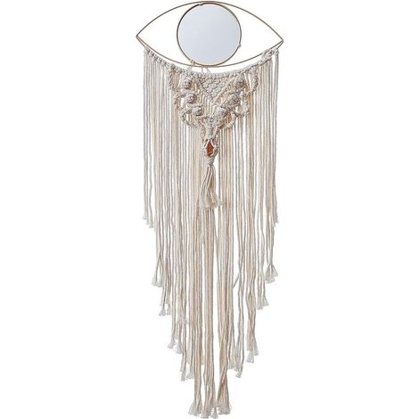 Wandbehang im Bohème-Stil, 100 % gewebter Baumwollteppich mit Fransen – Traumfänger – Motiv: Böser Blick – Wohnaccessoires, 82 cm x 30 cm