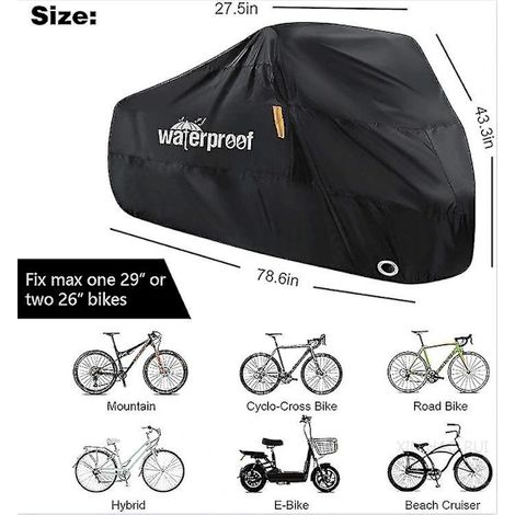Housse de vélo extérieure imperméable en polyester 210T avec œillet pour cadenas, résistante aux UV, pour 1 ou 2 vélos, noire, 200 x 109 cm (79 x 43 pouces). (1/5)
