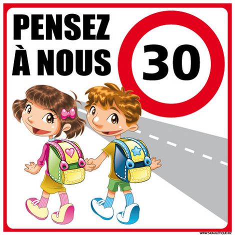 PANNEAU DE SIGNALISATION ECOLE PENSEZ A NOUS (L0613) - Adhésif - 250 x 250 mm