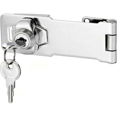 Türschloss mit Schlüssel, 90° Drehverriegelung, Haspenschloss für Schuppen, Schränke, silber 4 Zoll