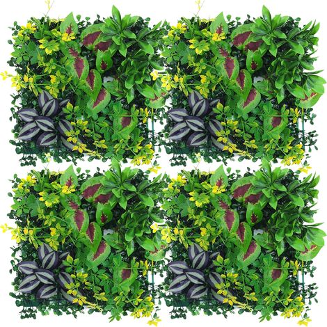 Set mit 4 künstlichen Grünwänden, künstlichen Hecken, dekorativem Zaun und Sichtschutz, künstlichen Blumenwand-Kulisse, 25 x 25 cm (1/5)