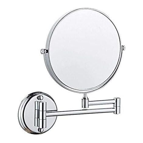 Miroir de salle de bain mural rotatif double face de 8 pouces, pliable et rétractable, grossissement 3x (argent) (1/5)