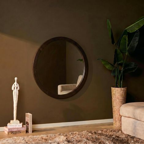 Miroir rond en bois de manguier marron Ø80 cm ALMA (1/3)