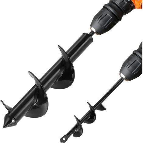 Mèche Tarière pour Perceuse, Lot de 2, Foret Tarière de Plantation, 40 x 220 mm et 80 x 300 mm, Tige Hexagonale, Outil de Perçage pour Plantation de Bulbes, Clôtures de Jardin, Creuser Trous Sol (1/5)