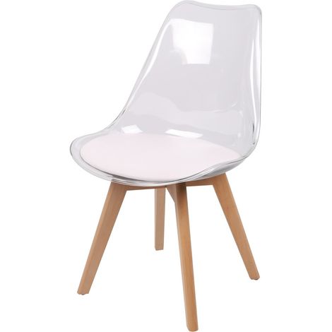 Lote de 4 sillas translúcidas con asiento de PU blanco y patas de madera – Colección ALEGRÍA