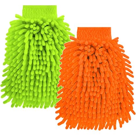 Gants de lavage microfibre chenille pour voiture lot de 2 (1/5)