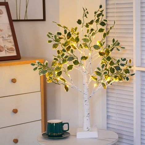 Birch Tree with Green Leaves Pre lit Christmas Tree 24 Led Birch Tree with Light Battery Operated or USB Plug-In Lights for Home Wedding, Special Occasion and Holiday Decorations
