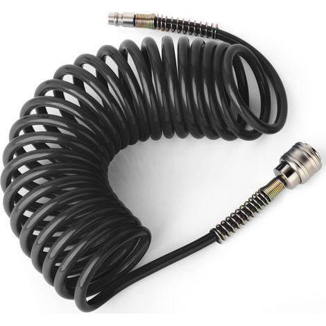 Noir 8mm OD PU Air Spiral Flexible, 10M longueur avec raccords d'accouplement d'outil pneumatique (1/5)