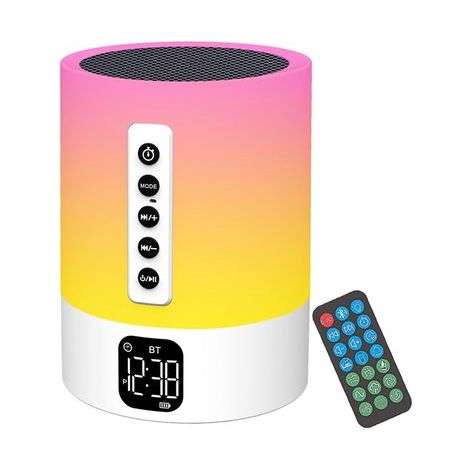 Ynkkvre - Réveil Bluetooth 6 en 1 avec veilleuse LED, bruit blanc pour l'endormissement, lecteur MP3 et lampe de chevet tactile – Haut-parleur multifonctionnel pour enfants, adolescents et adultes – F (1/5)