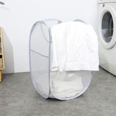 Panier à linge pliable gris clair avec ouverture carrée, côtés en maille, grande capacité de rangement pour vêtements, p (1/4)