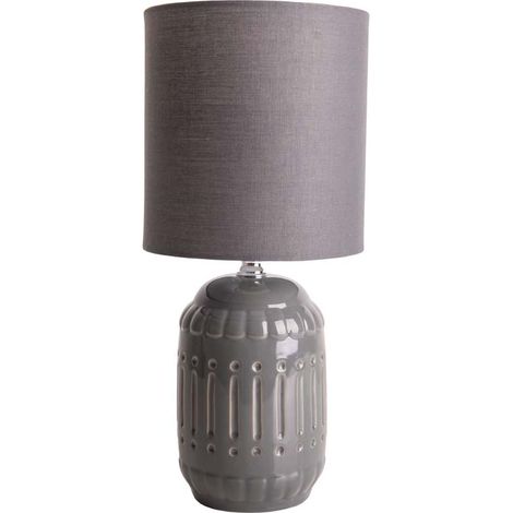 Tischlampe Tischleuchte Leselampe Keramik Nachttischlampe Textil grau H 30 cm