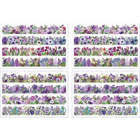 Carnet adhésif fleurs vintage DIY, stickers floraux violets pour scrapbooking et album photo (1/5)