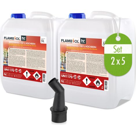 Höfer Chemie Gmbh – Bioéthanol 100 % pur en pack de 2 bidons de 5 L – Combustion sans résidus – Flamme bleutée – Pour cheminées en acier inoxydable (1/7)