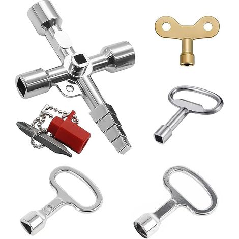 5 Pièces cle passe partout Clé Croisée Multifonction Universelle d'armoire pour Compteurs d'eau,clé purge radiateur,Gaz et d'électricité, Radiateurs, Ascenseurs,clé passe partout (1/5)