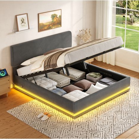 Bett Doppelbett Stauraum 160x200 Cord LED OKMYHOME