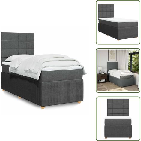 Sommier à lattes de lit avec matelas Gris foncé 100x200cm Tissu - Sommier À Lattes De Lit - Sommiers À Lattes De Lit - Lit - Meuble De Chambre À Coucher (1/5)